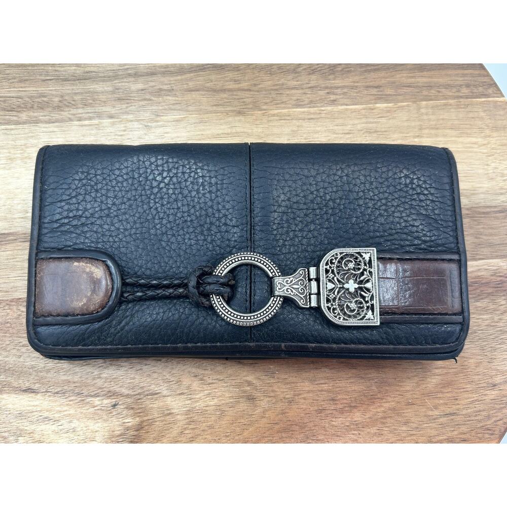 Brighton Wallet Soft Leather Black Heart Charm Zip Ornate Boho Multi Compartment